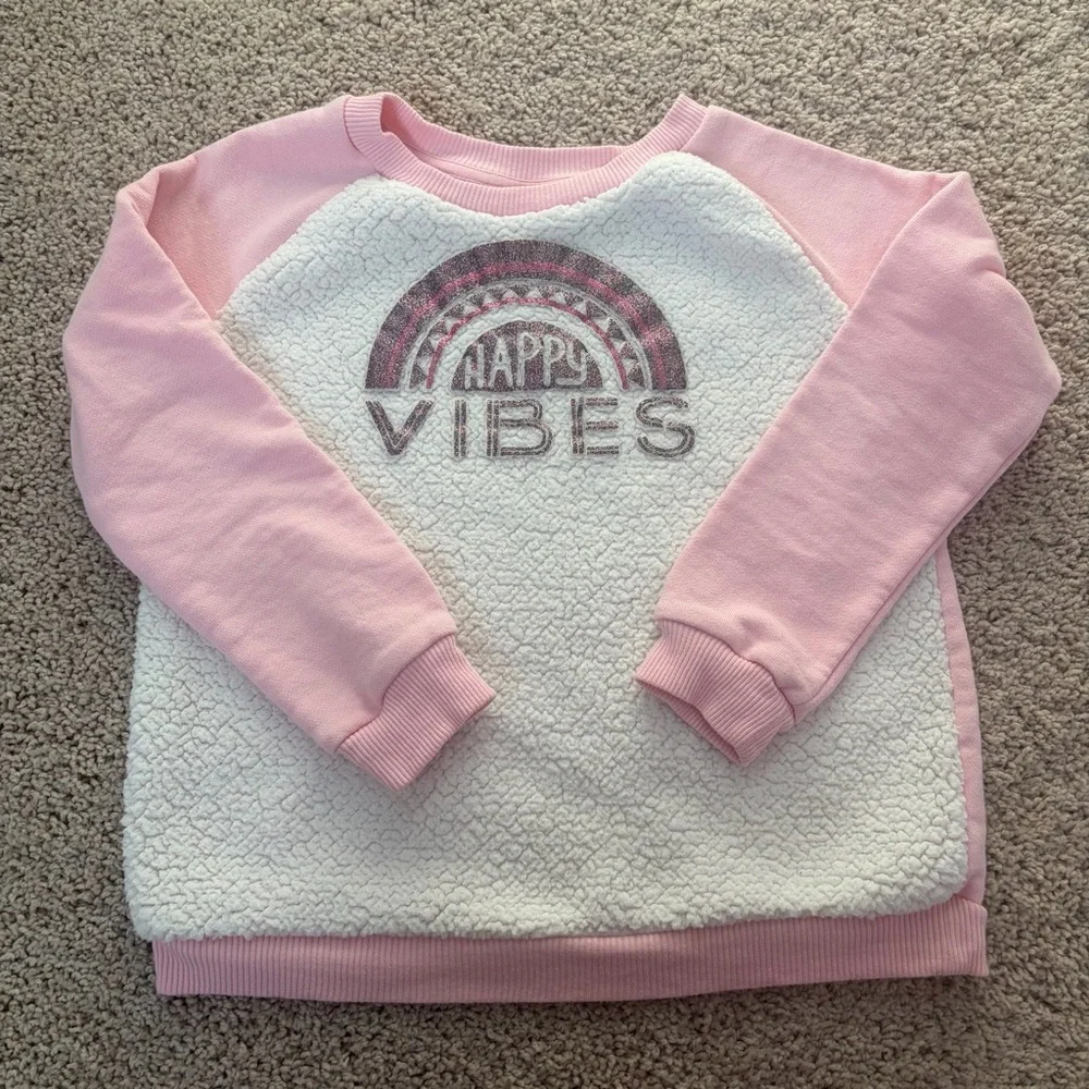 Gymboree Pink and White Happy Vibes Girls Sweatshirt Size 7-8